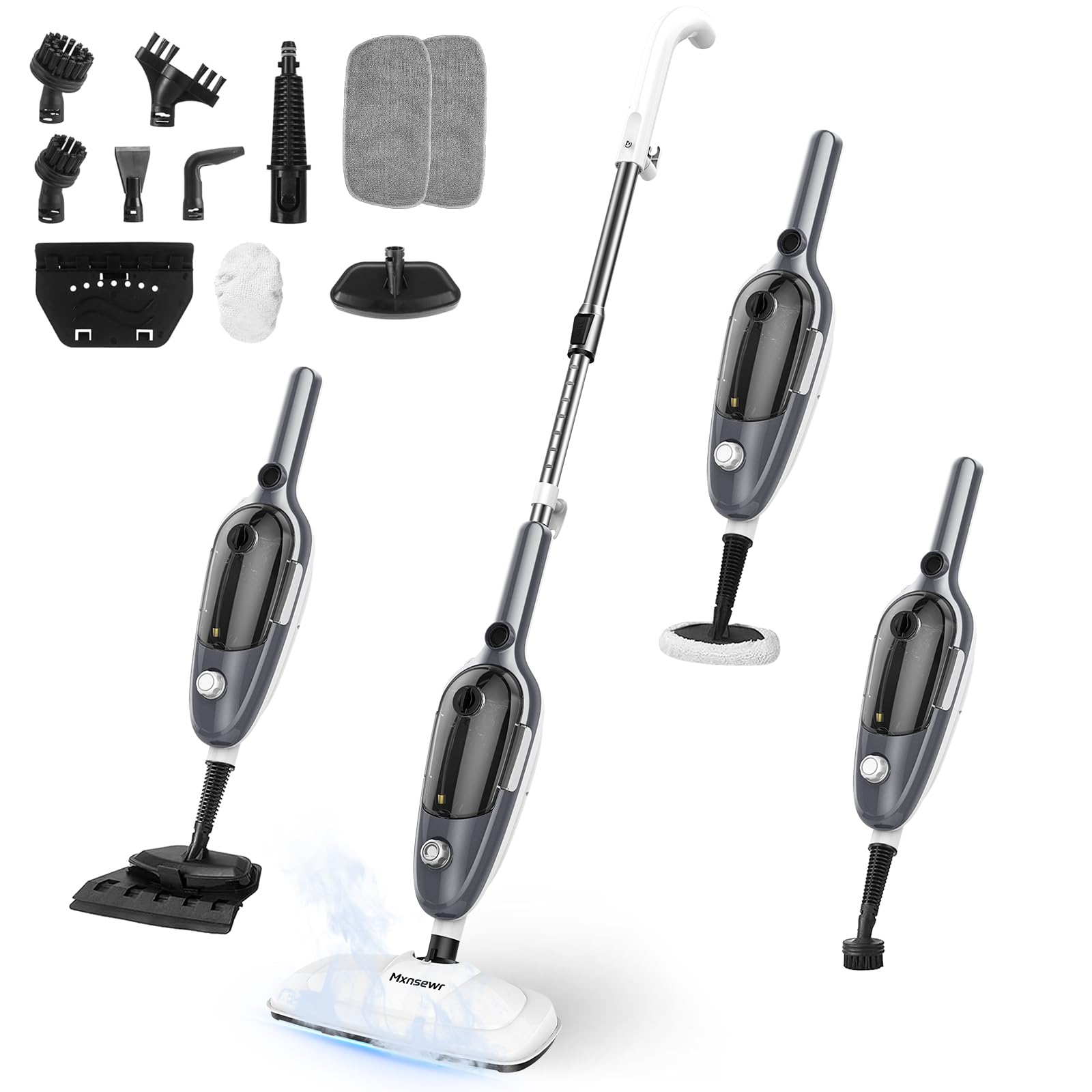 Mxnsewr steam mop front view showing compact design and controls for easy storage