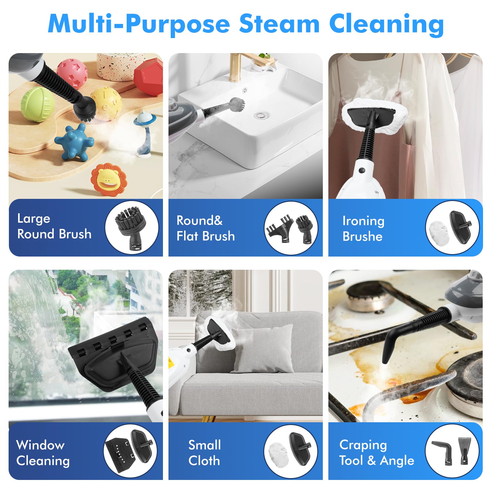 Mxnsewr steam mop next to household items for scale and convenient handling