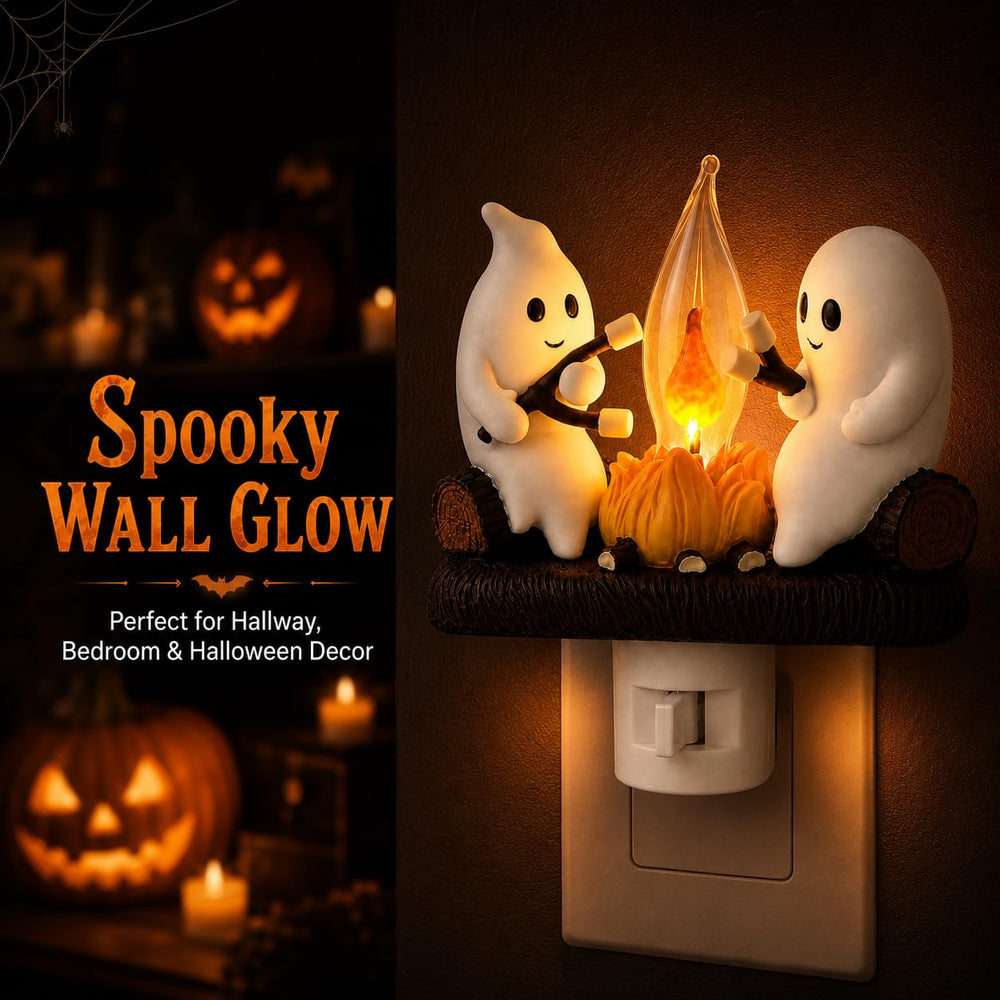 MXXT ghost campfire lit in bedroom creating gentle night light and cozy ambiance
