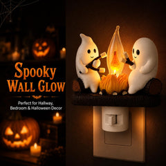 MXXT ghost campfire lit in bedroom creating gentle night light and cozy ambiance
