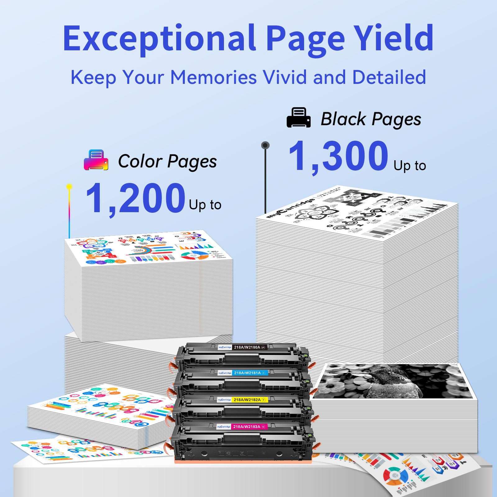 myCartridge cyan magenta yellow cartridges arranged showing vivid color output benefits
