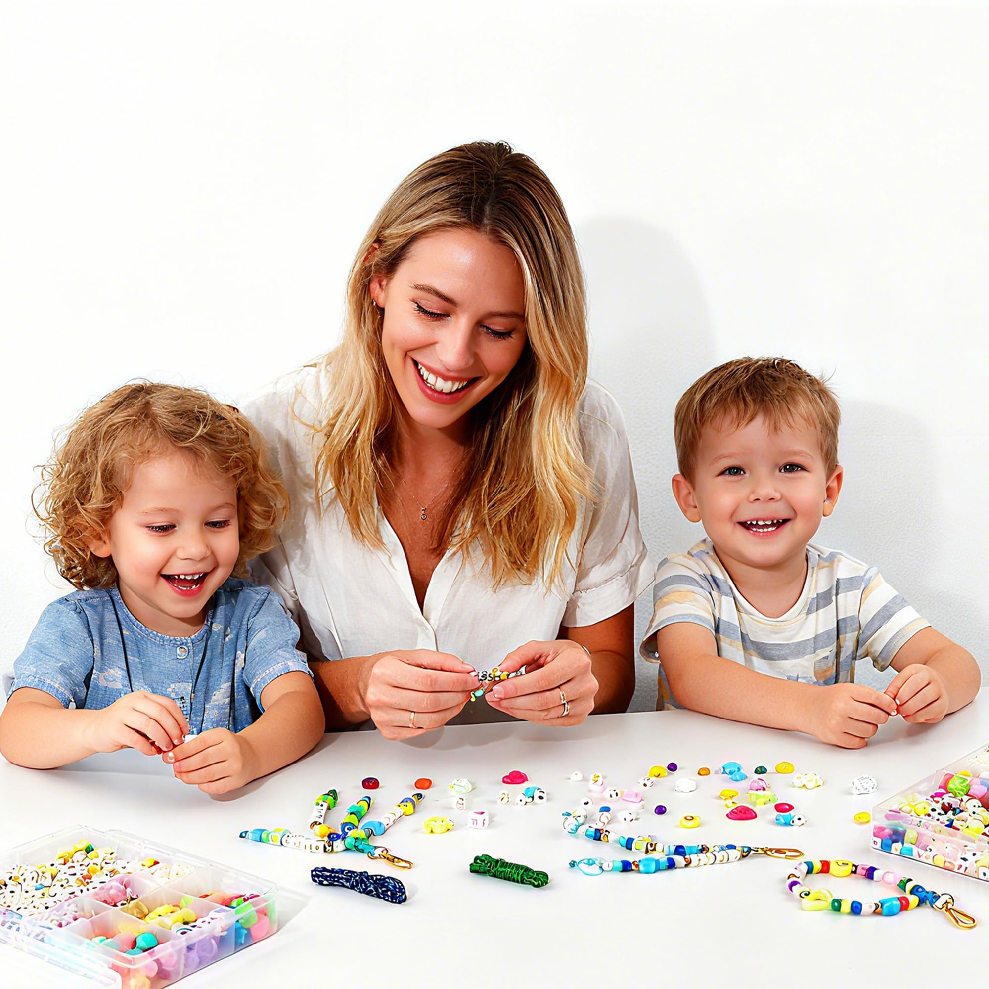 MYCUTEY kids crafting session showing children making keychains together