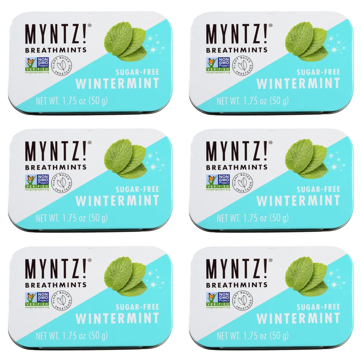 M Myntz! front tin showing branding and wintermint flavor, keeping breath fresh