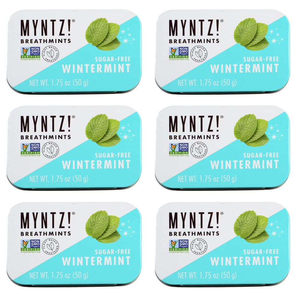 M Myntz! front tin showing branding and wintermint flavor, keeping breath fresh