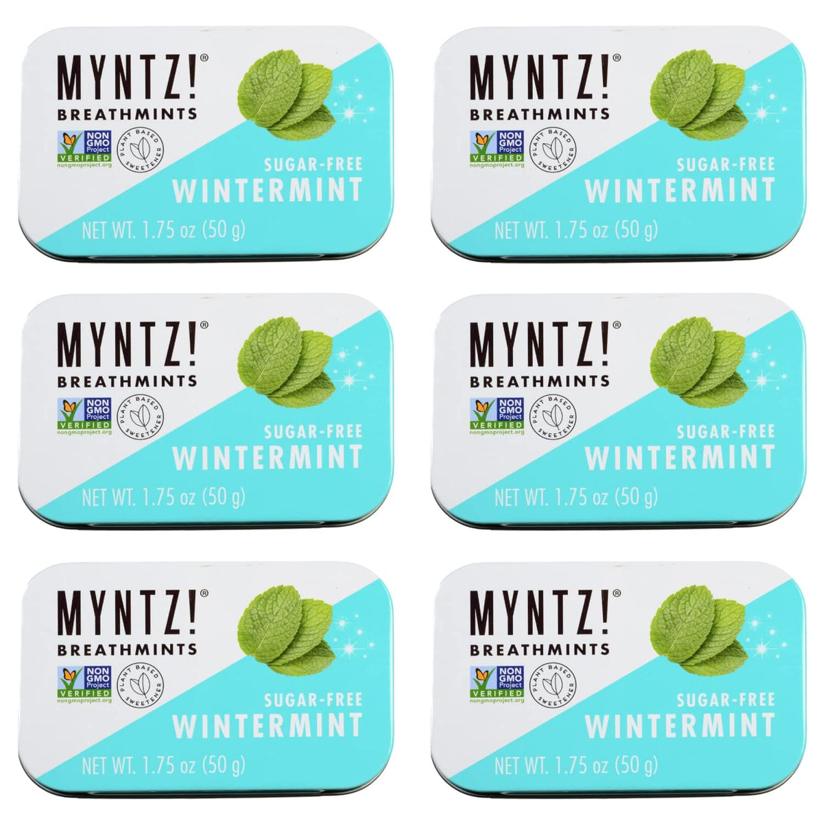 M Myntz! front tin showing branding and wintermint flavor, keeping breath fresh