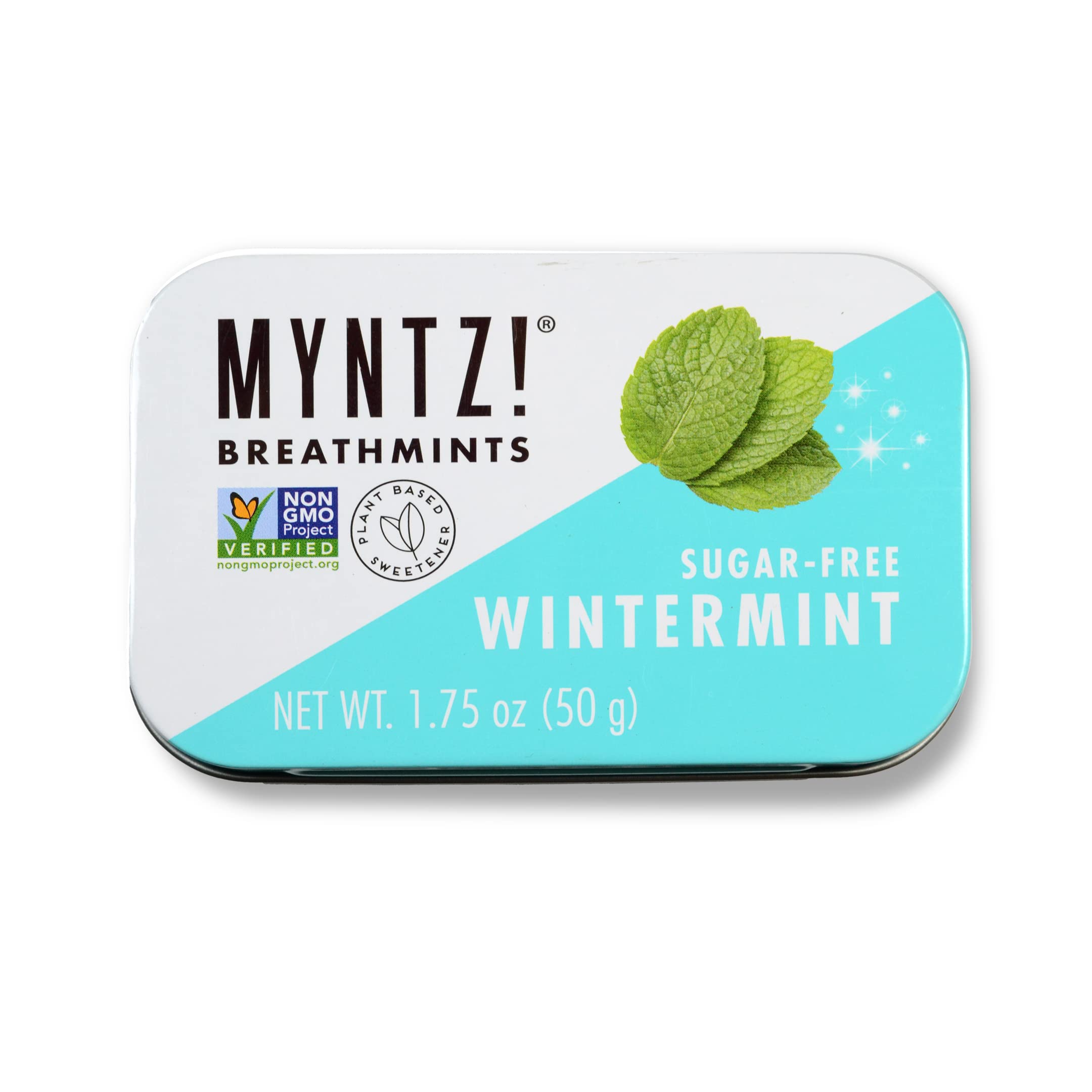 M Myntz! open tin in hand displaying mints, convenient freshness on the go