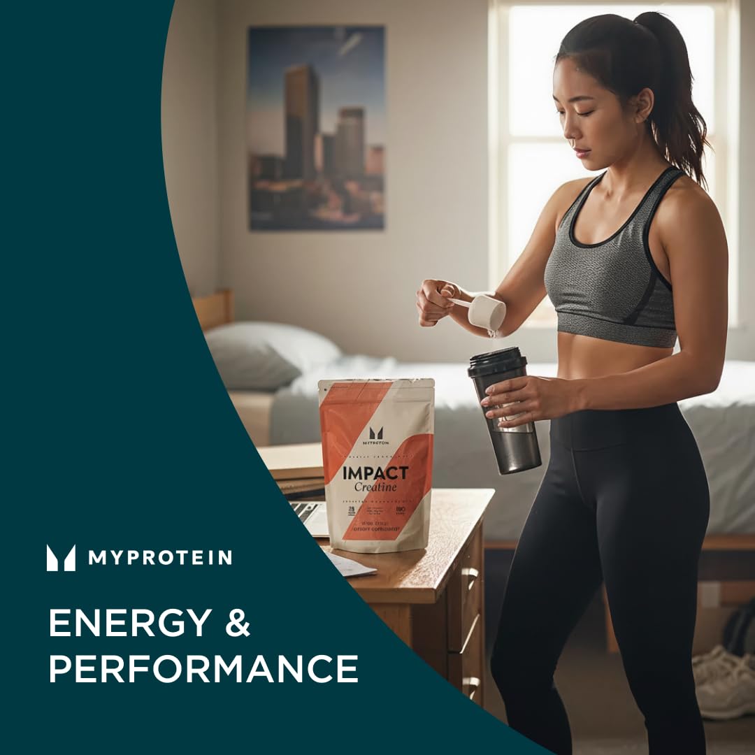Myprotein tub next to weights demonstrating strength support