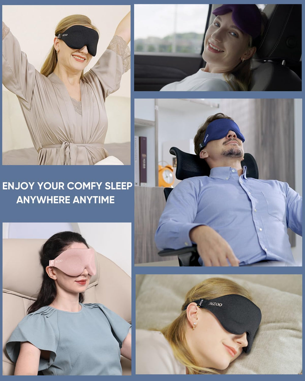 MZOO mask in travel setting showing portability and restful sleep benefit