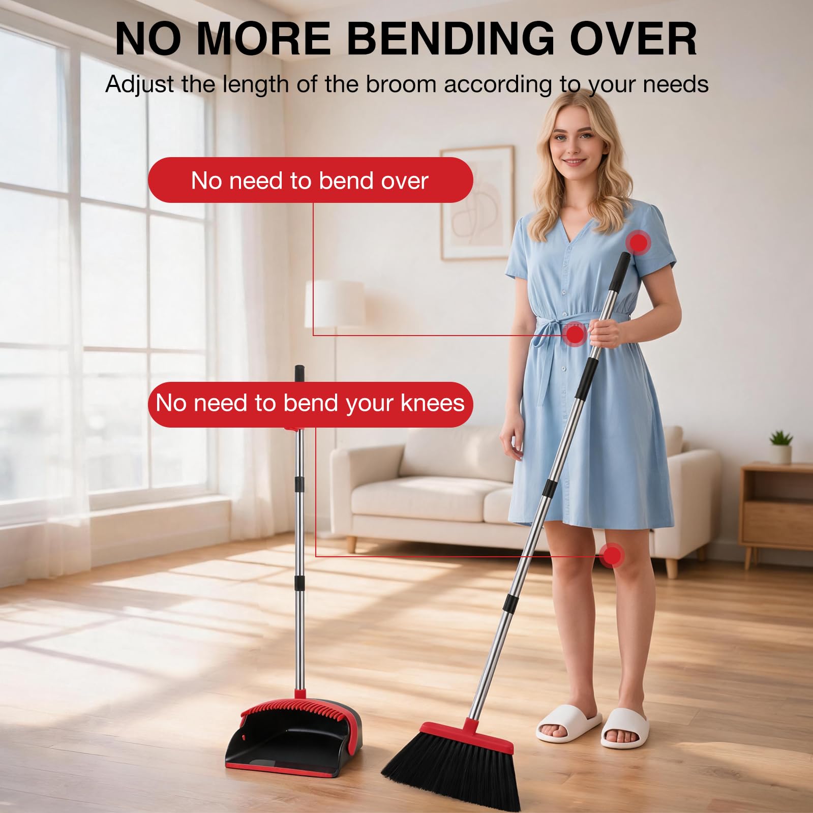 nacena dustpan teeth detail scraping hair from the broom, enables hands-free debris removal