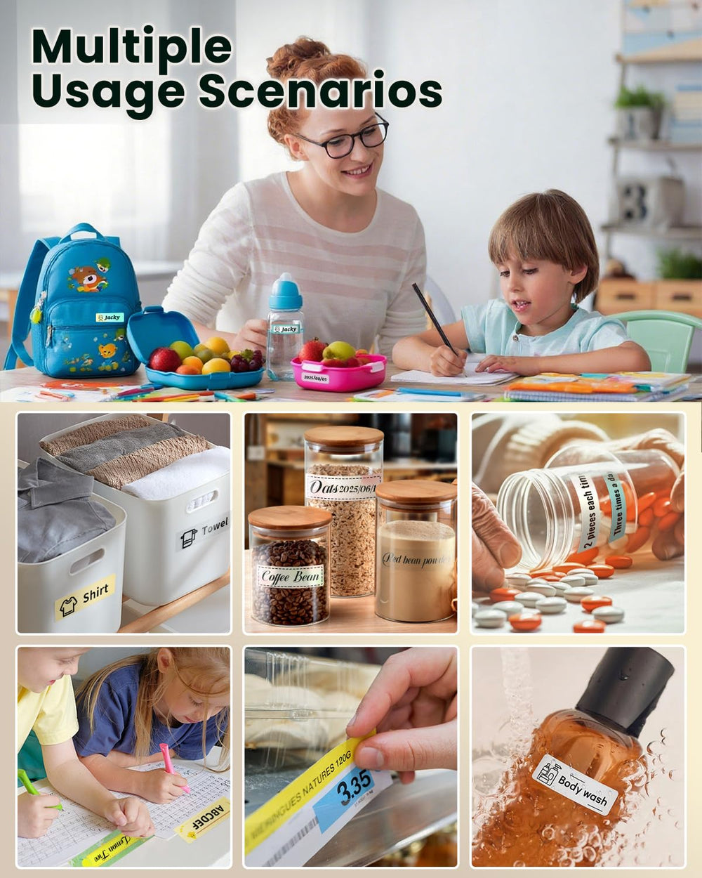 NADAIIN N12 labeling jars in a kitchen illustrating organized storage and practical use