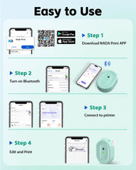 NADAIIN N12 tape-loading close-up showing correct label orientation and quick setup benefit