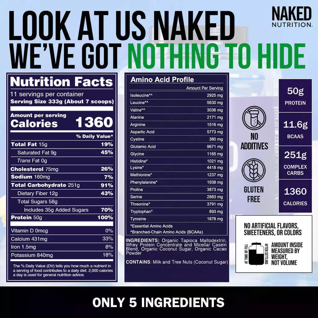 NAKED ingredient spread with cacao and tapioca showing clean, organic sources