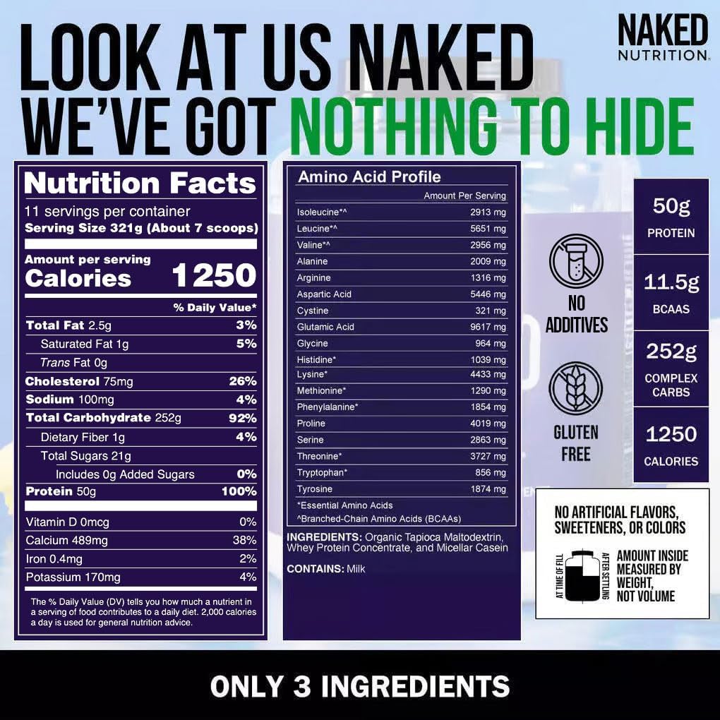 NAKED mass ingredient label showing three-ingredient transparency