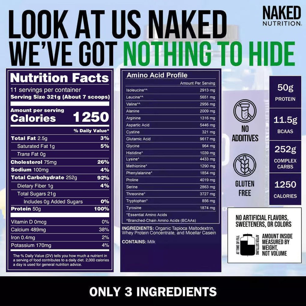 NAKED mass ingredient label showing three-ingredient transparency