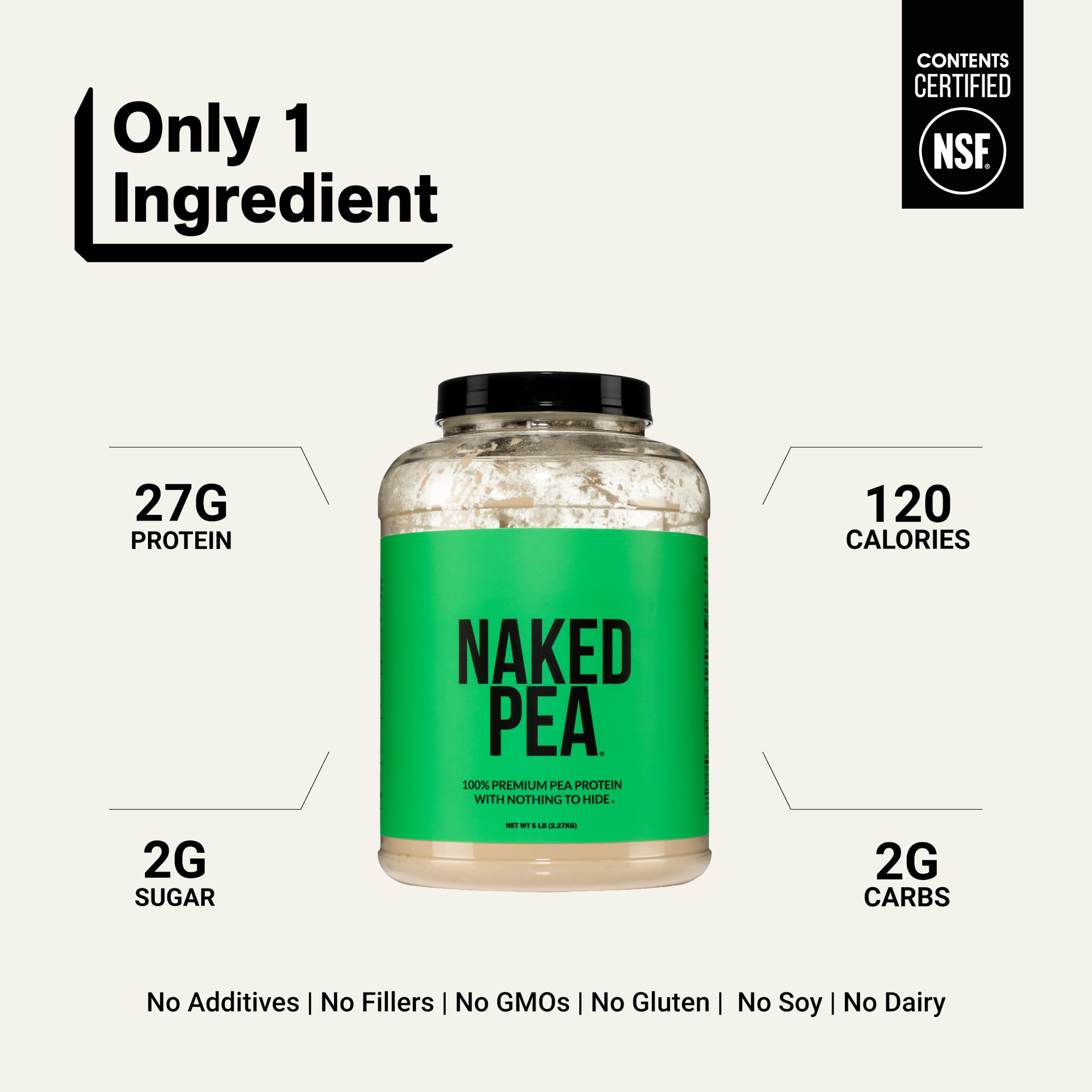 NAKED Pea scoop of powder demonstrating serving control and convenience