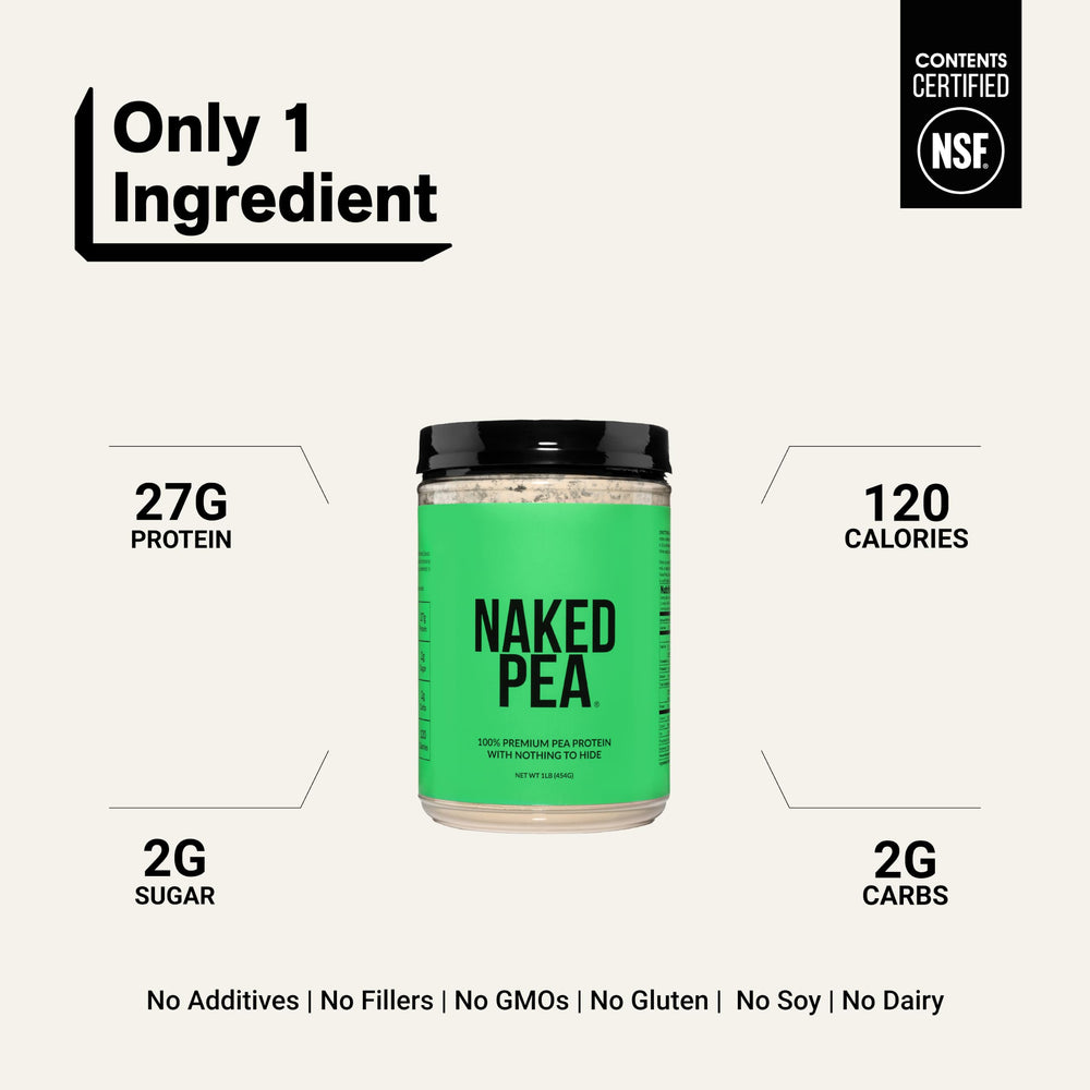 NAKED scoop with single serving portion showing 27g protein benefit