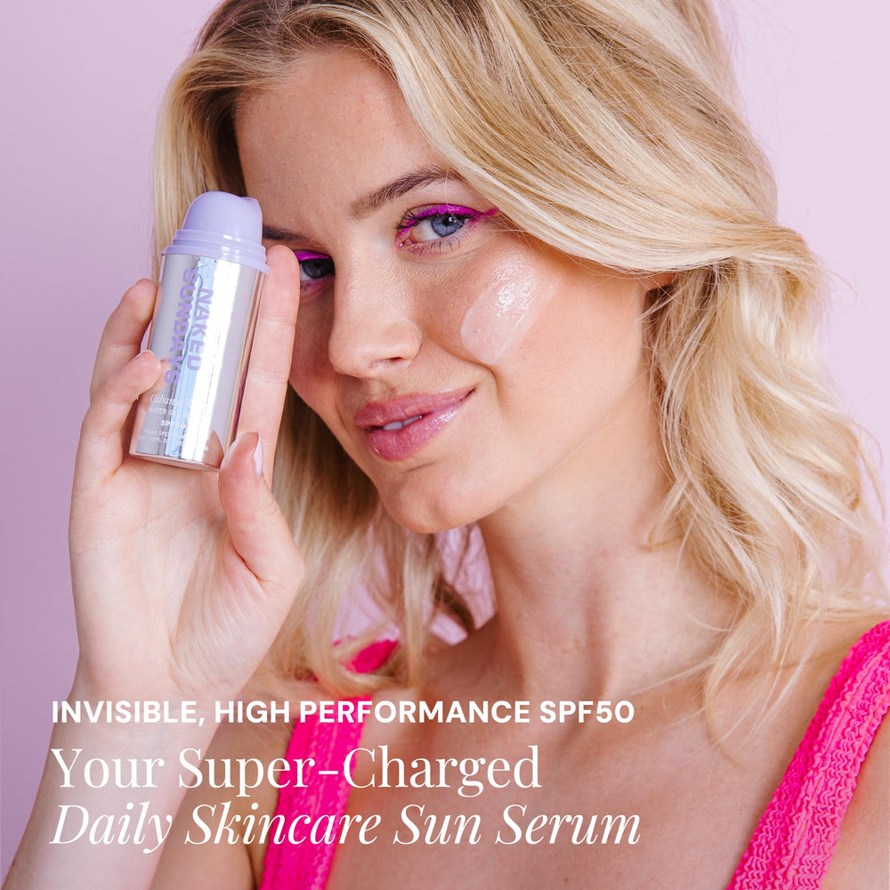 Naked Sundays applying near eye area showing gentle, non-irritating protection benefit