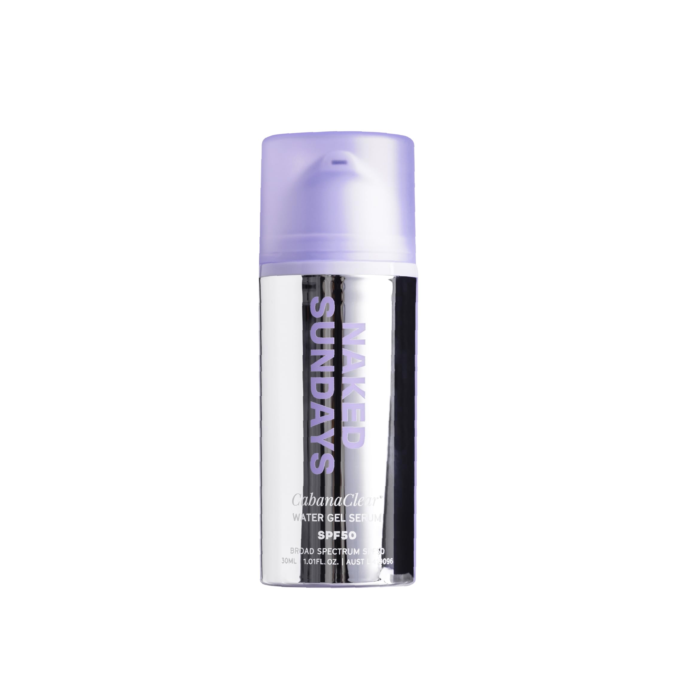 Naked Sundays front packaging of CabanaClear SPF 50 showing clean label and pump
