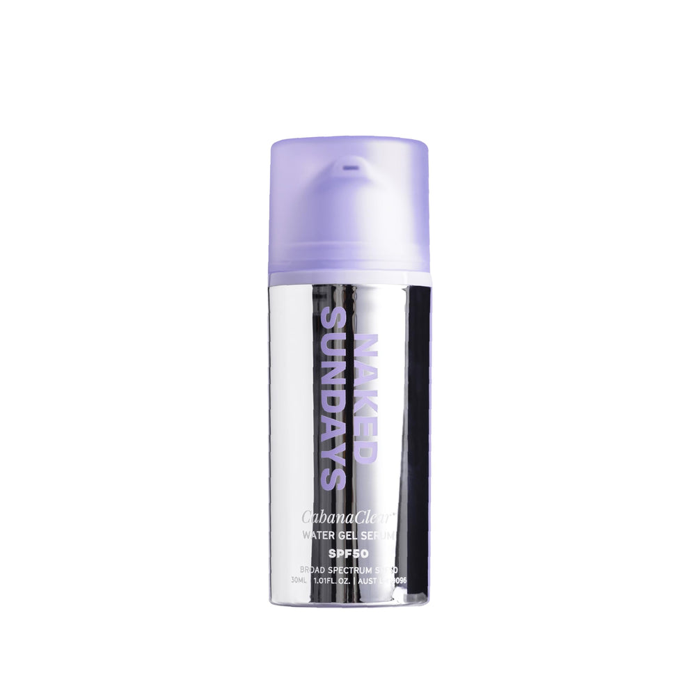 Naked Sundays front packaging of CabanaClear SPF 50 showing clean label and pump