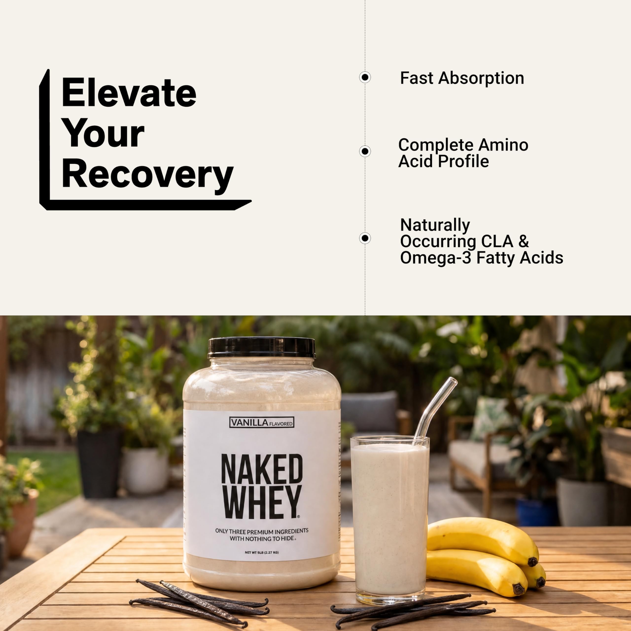 NAKED scoop with powder highlighting natural BCAAs and protein content