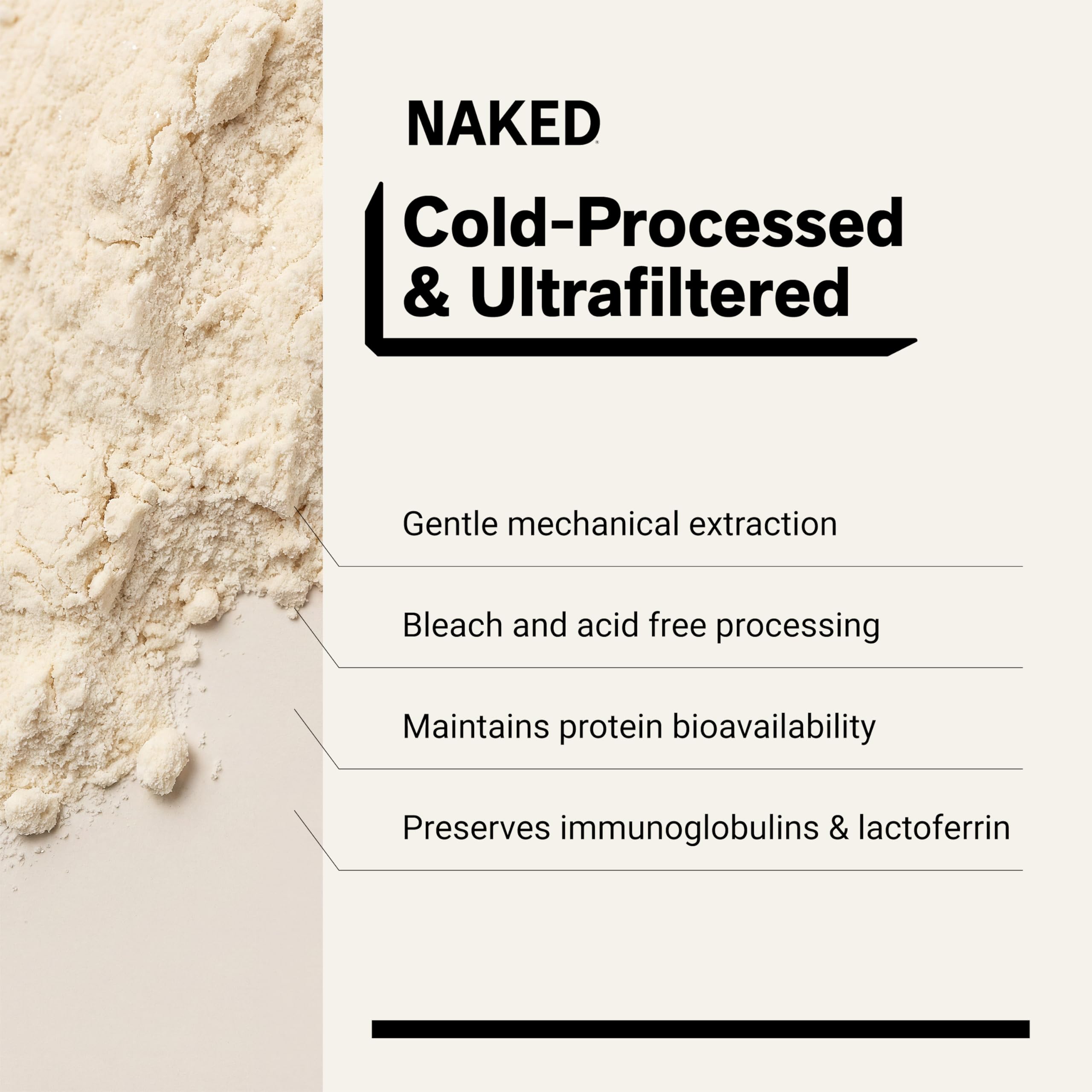 NAKED whey shake in glass demonstrating customizable, flavor-free base