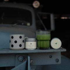 Nami Matcha powder on a wooden scoop highlighting fine grind and aroma