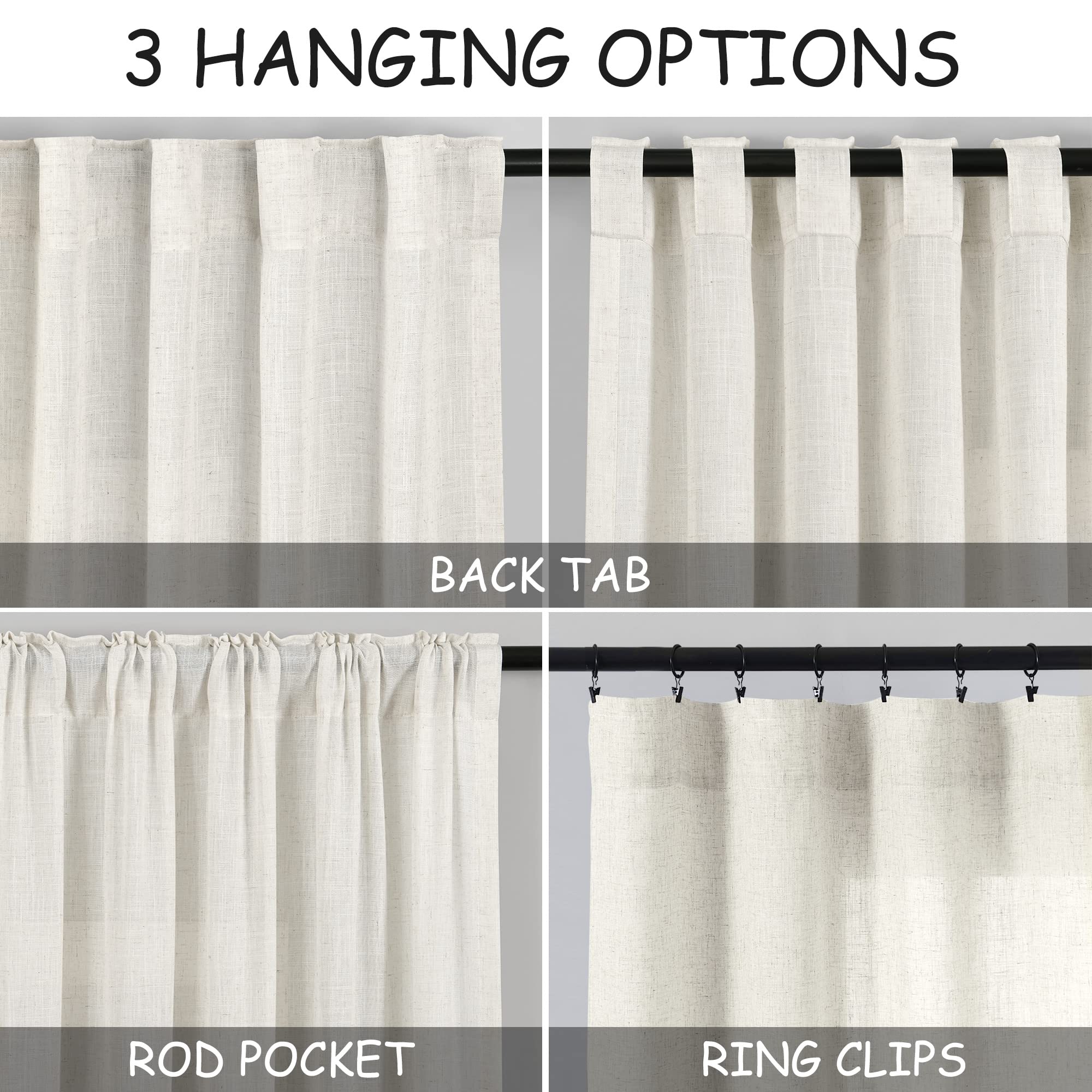 Nanspring back tab and rod pocket detail demonstrating versatile hanging