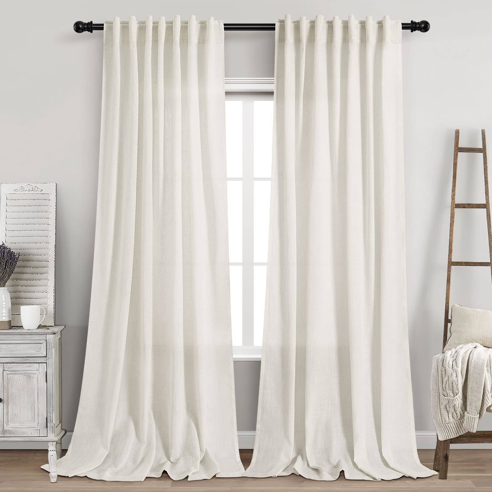 Nanspring cream linen curtains full view showing neutral decor benefit of room softening