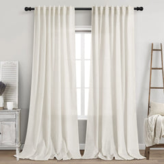 Nanspring cream linen curtains full view showing neutral decor benefit of room softening