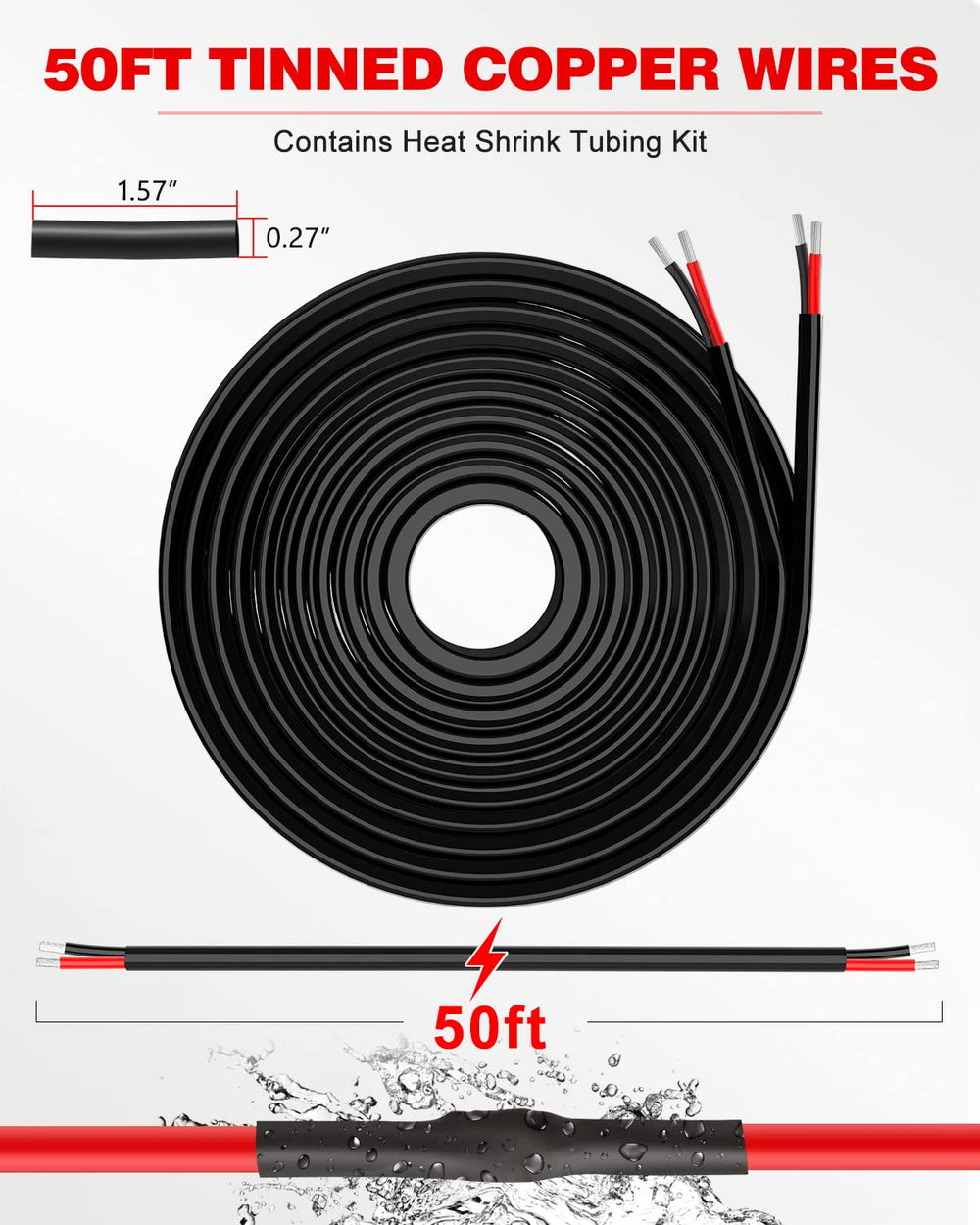 NAOEVO heat-shrink tubes and cable ties included for secure, weatherproof terminations