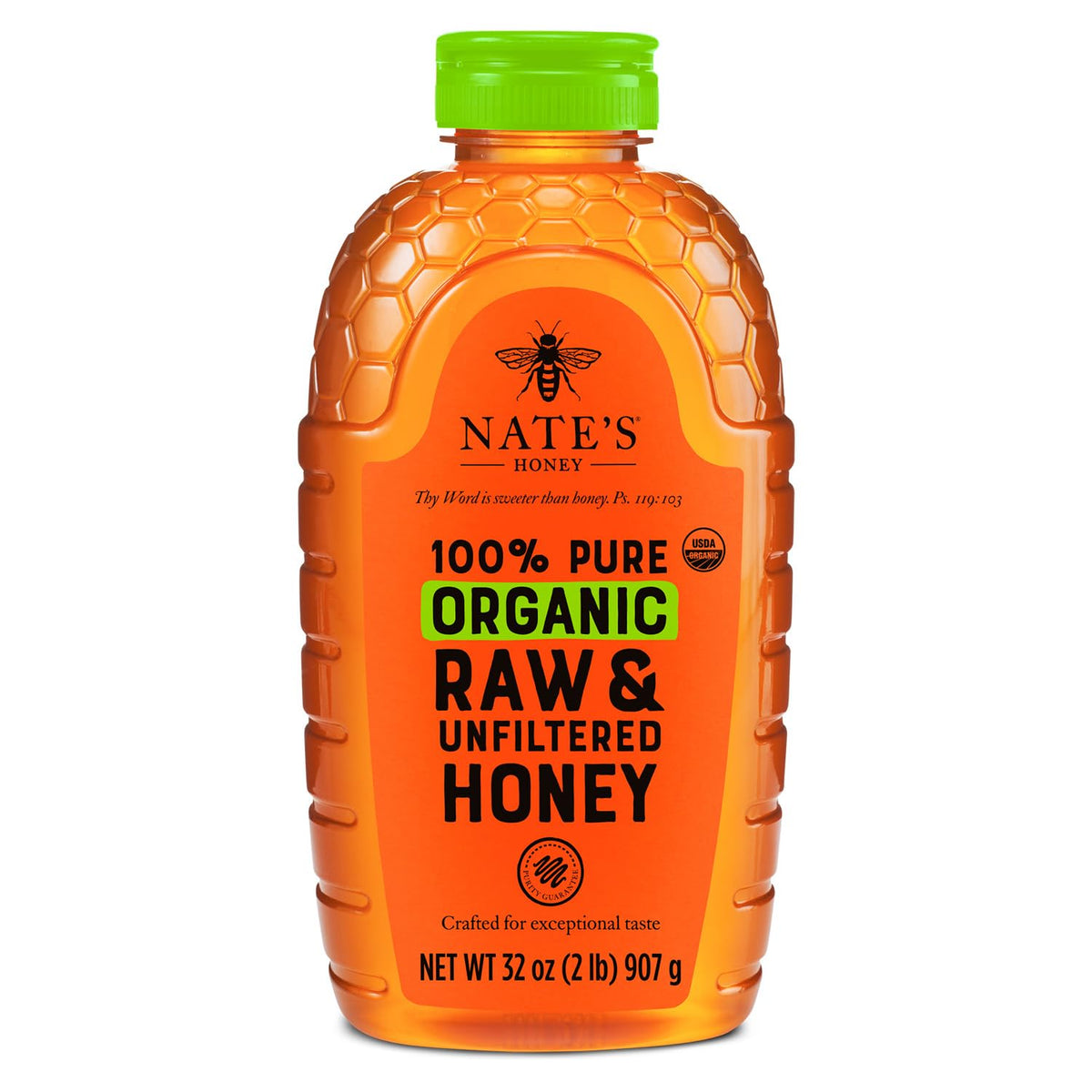 Nate's Honey front packaging showing 32oz label and organic badge for clear selection