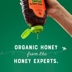 Pouring stream of Nate's Honey highlighting smooth texture and controlled flow