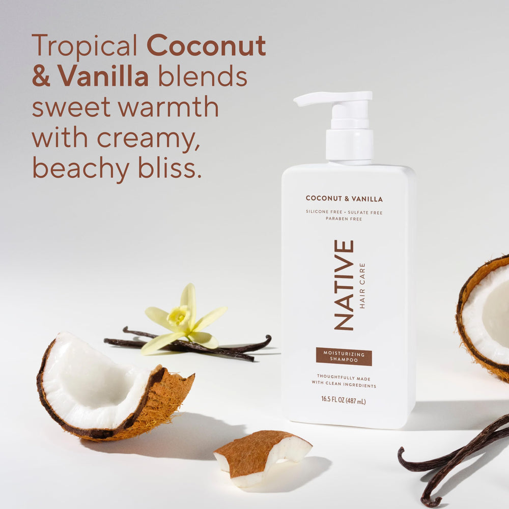 Native coconut and vanilla ingredients visual evoking scent profile and freshness