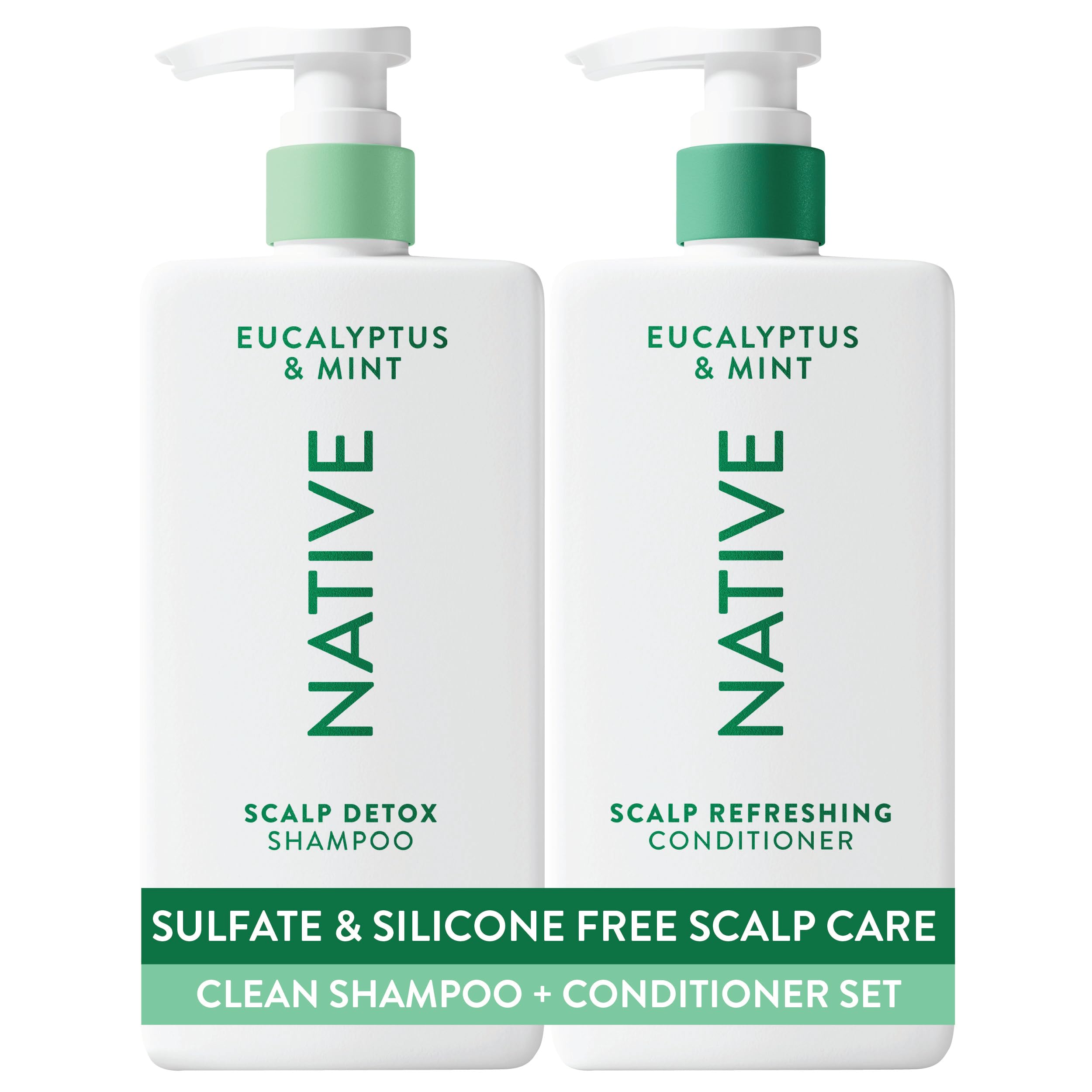 Native front packaging of scalp detox two-pack showing benefits and scent