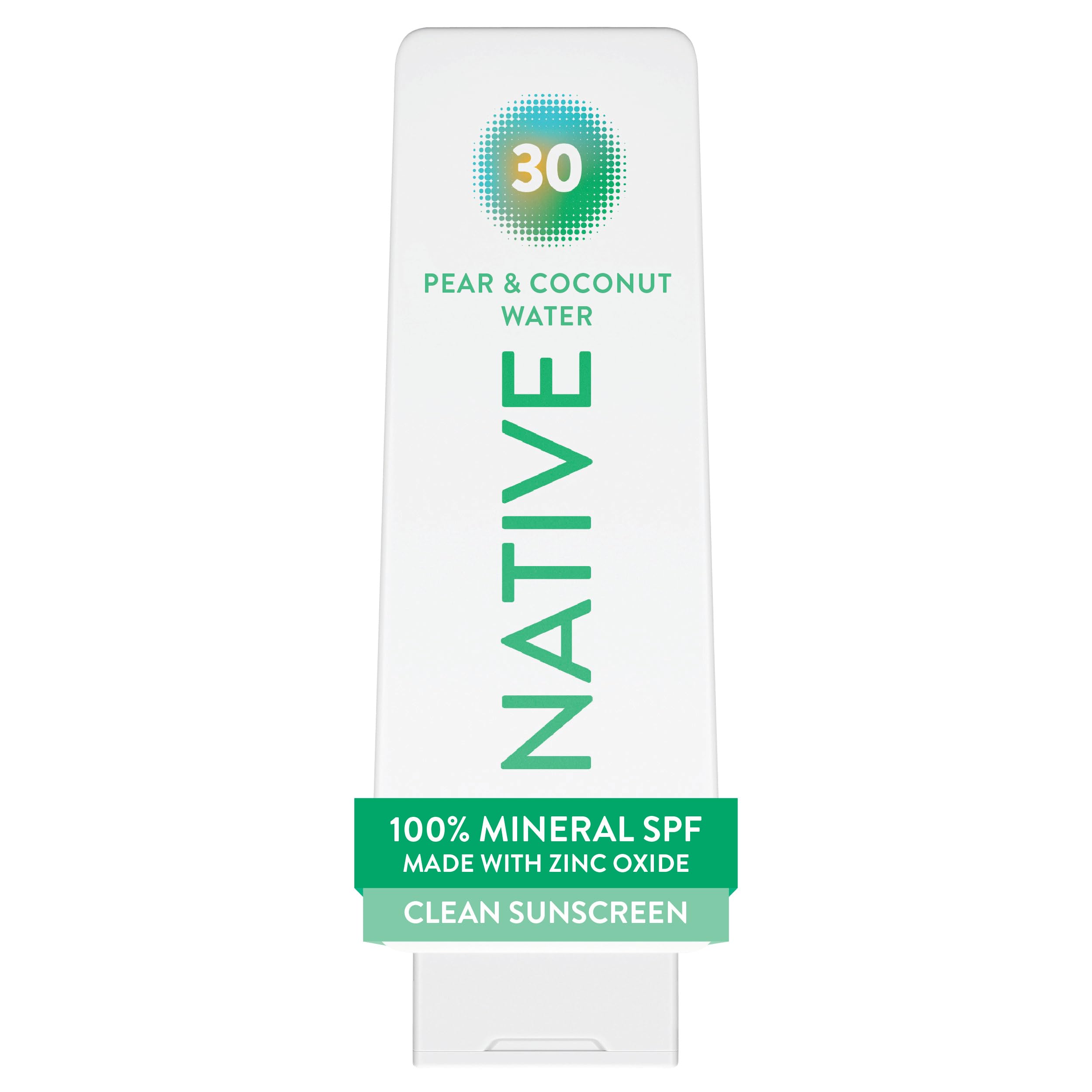 Native front bottle showing SPF 30 and pear coconut water scent beneficial daily protection