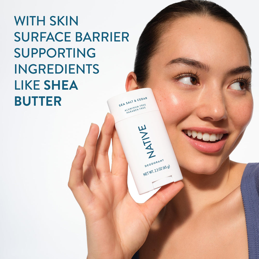 Native deodorant on bathroom vanity highlighting daily routine convenience