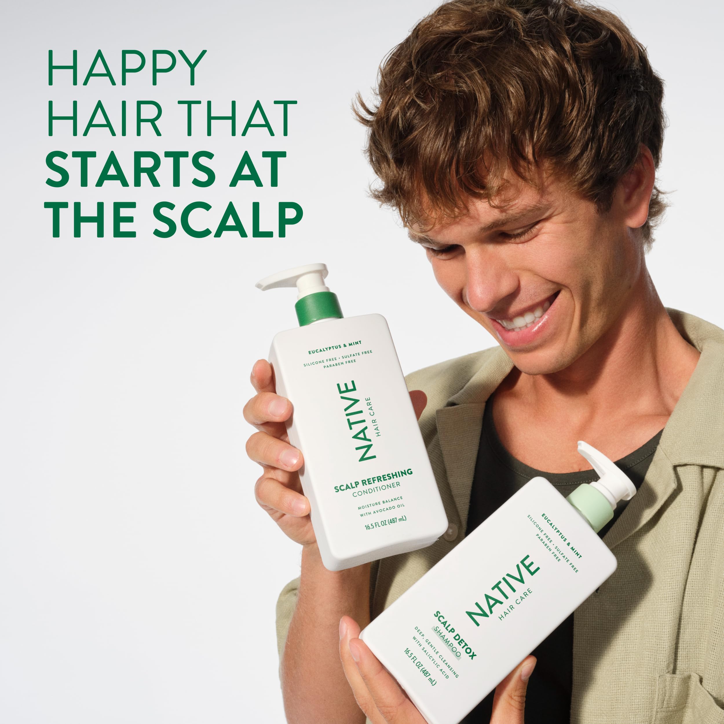 Native shampoo poured into hand demonstrating easy application and rinseability