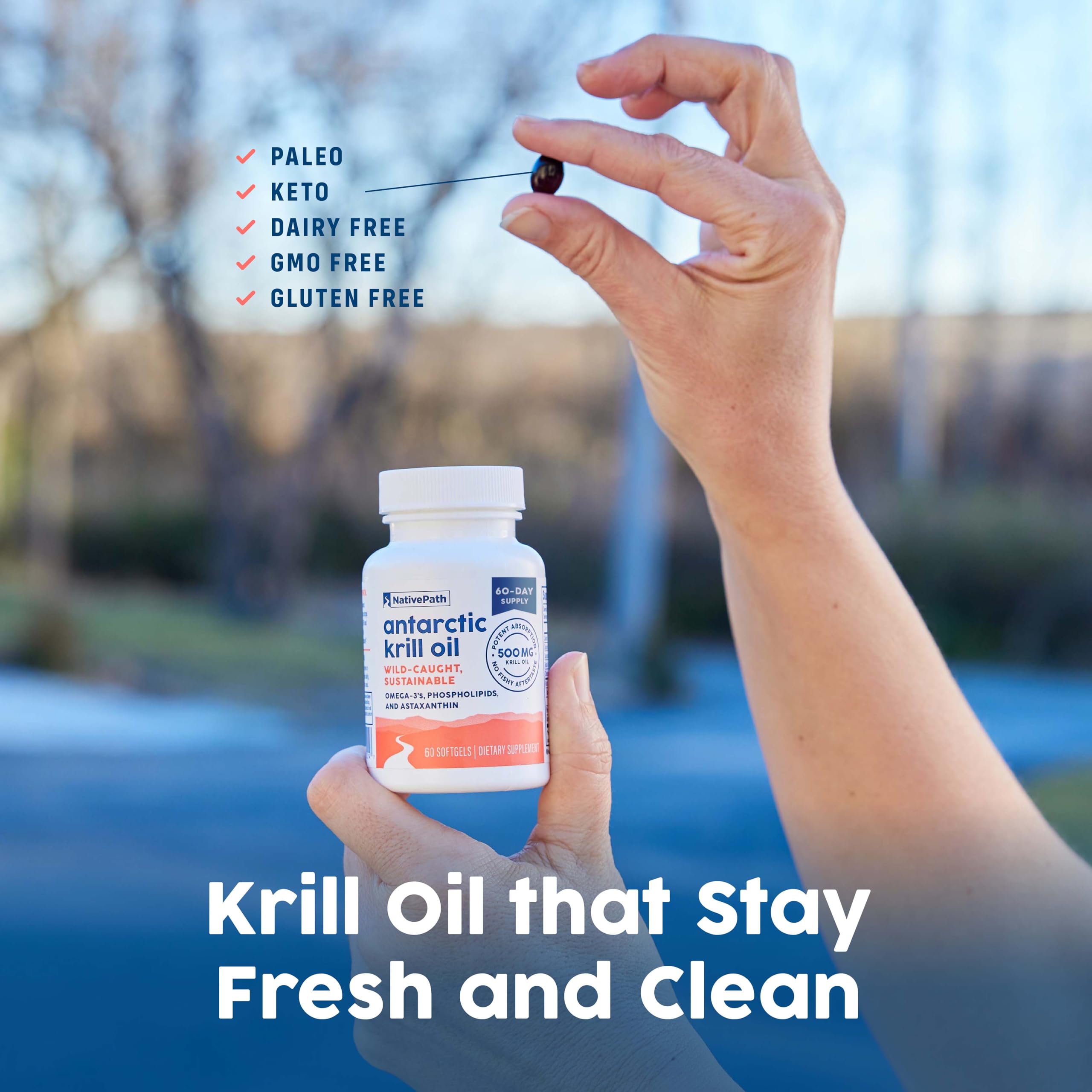 NativePath open bottle with softgel on a spoon illustrating single-dose use