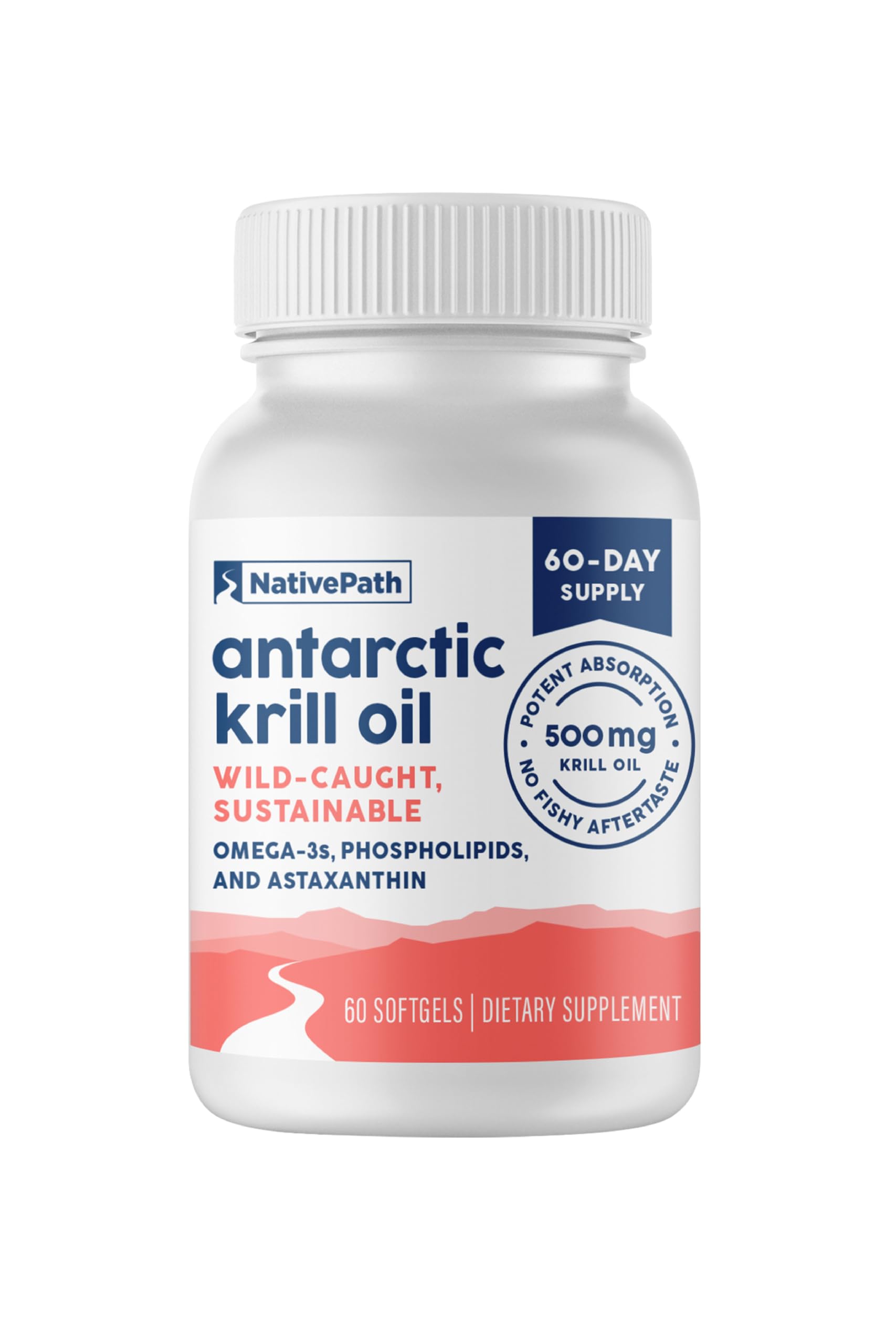 NativePath krill oil front packaging showing bottle and clean-label benefits
