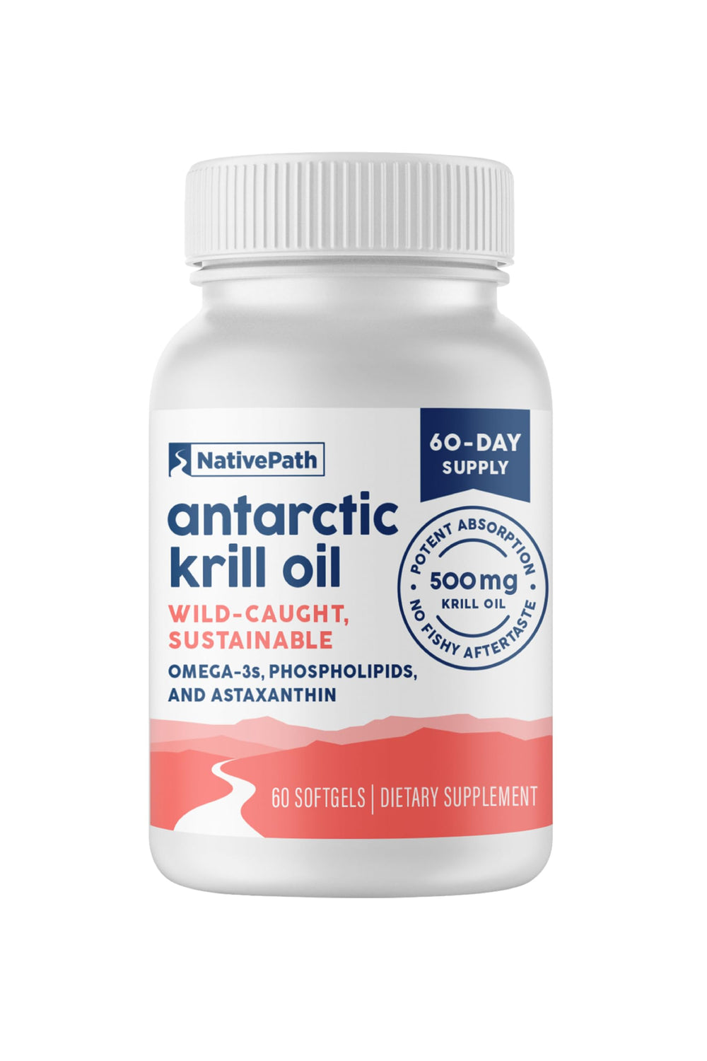 NativePath krill oil front packaging showing bottle and clean-label benefits