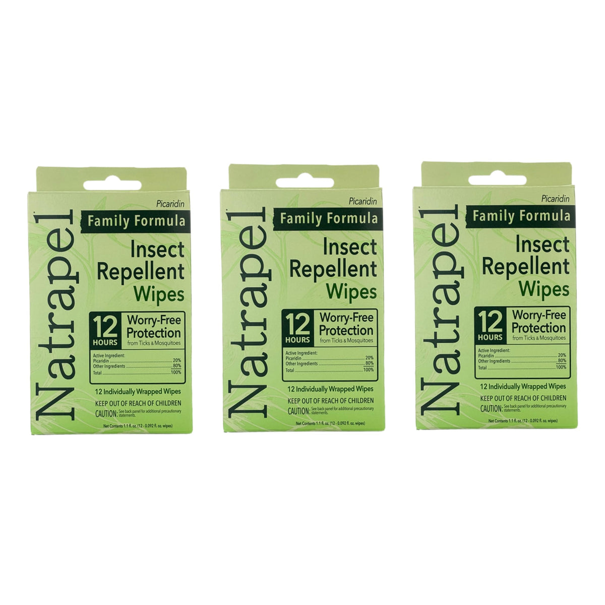 Natrapel front packaging showing 3-pack and picaridin protection benefit