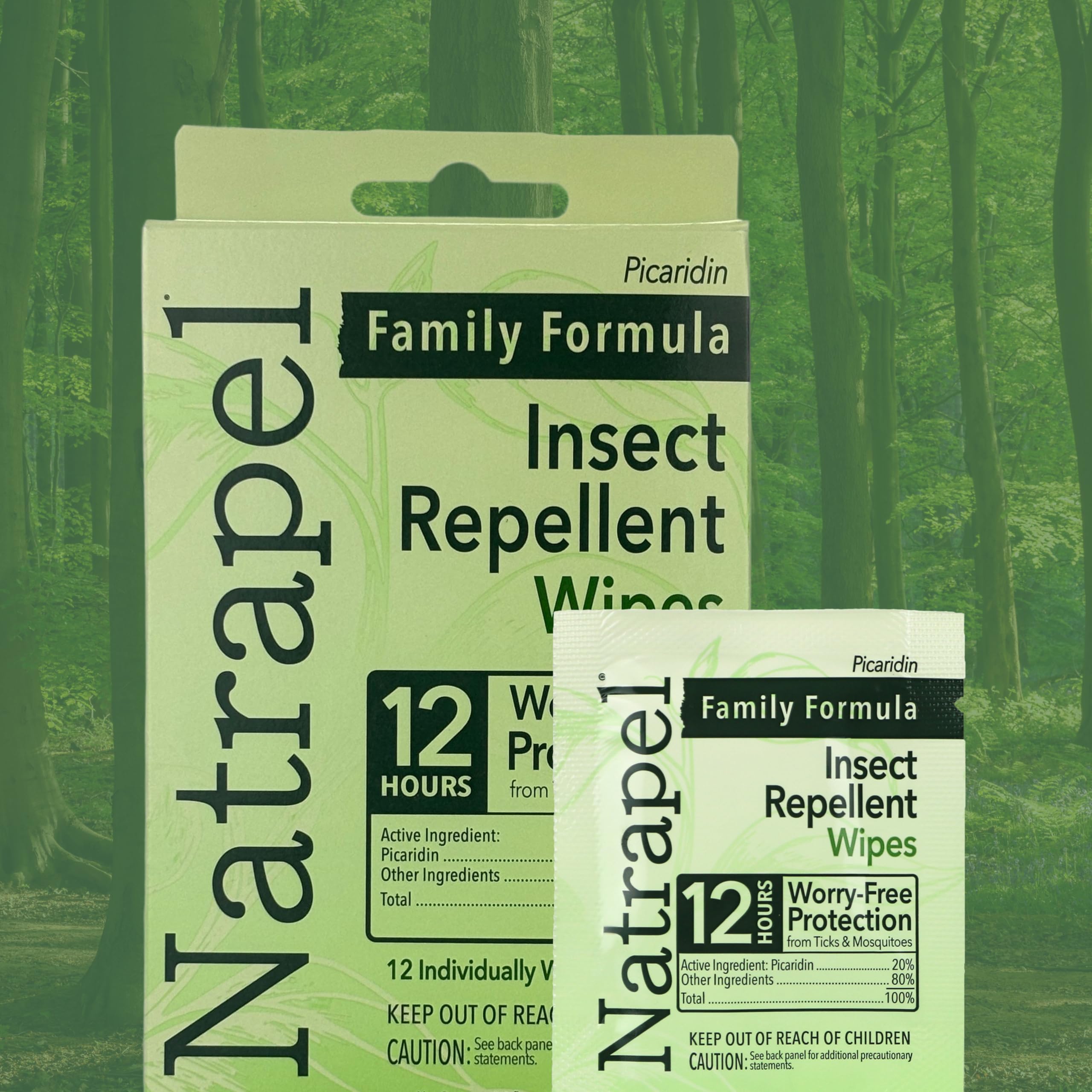 Natrapel wipe held in hand indicating compact size and convenience benefit