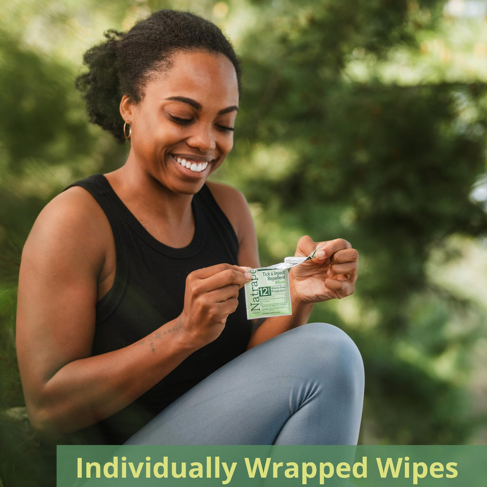 Natrapel wiping on forearm to show fast application and protective result