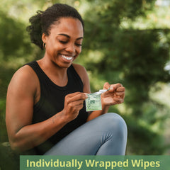 Natrapel wiping on forearm to show fast application and protective result