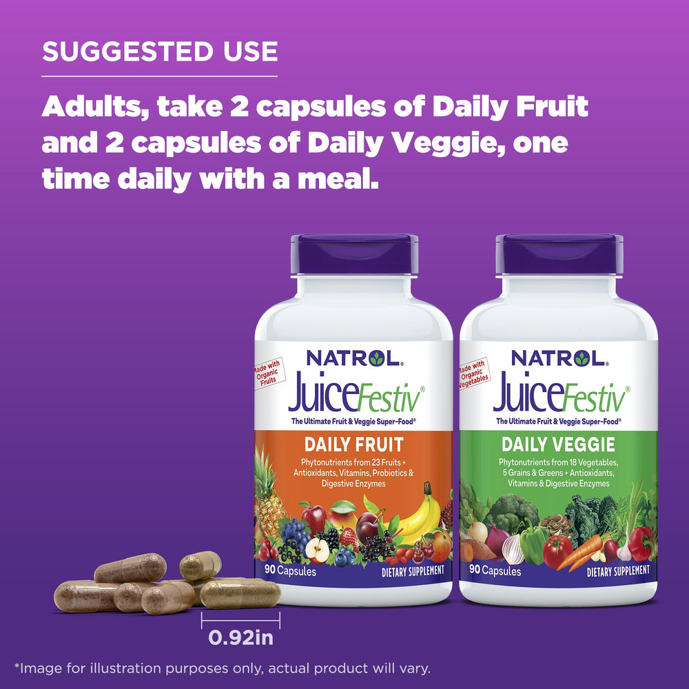 Natrol JuiceFestiv bottle on tabletop indicating 90 capsules supply