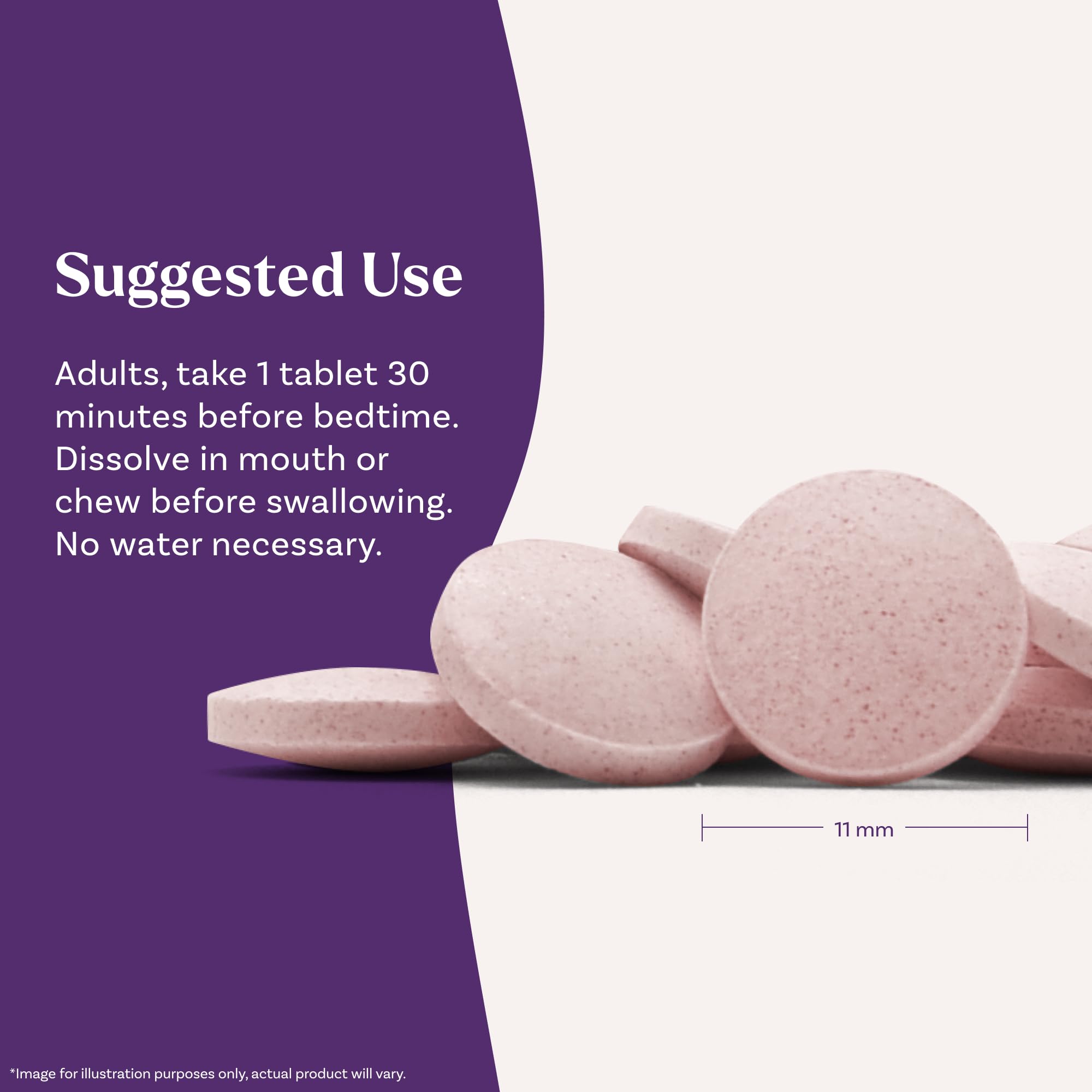 Natrol strawberry imagery with tablet conveying pleasant flavor and taste