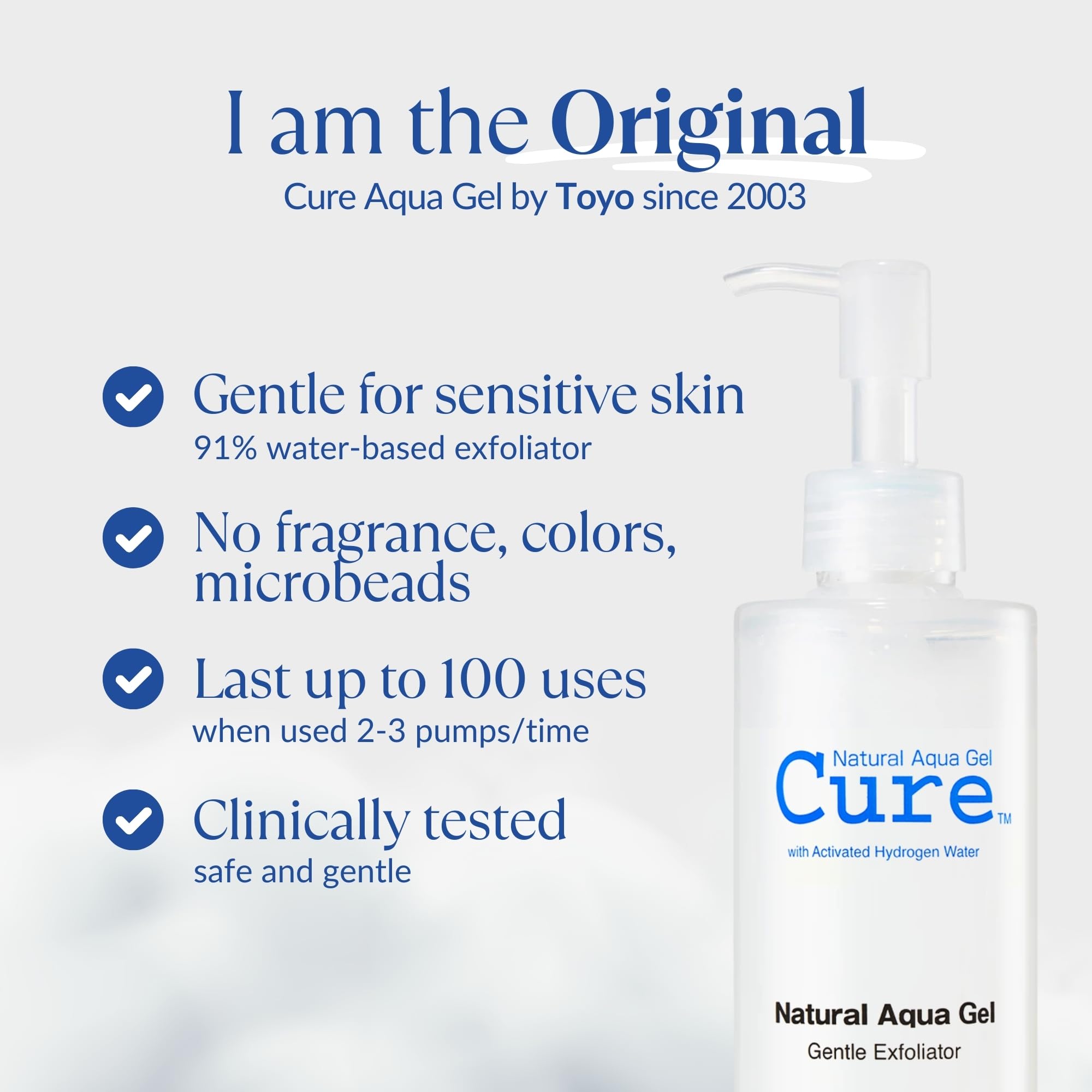 Natural Aqua Gel Cure label close-up highlighting Made in Japan quality assurance