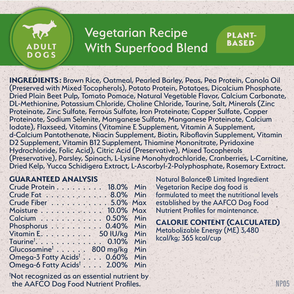 Natural Balance raw ingredients potatoes peas rice showing wholesome ingredient benefit