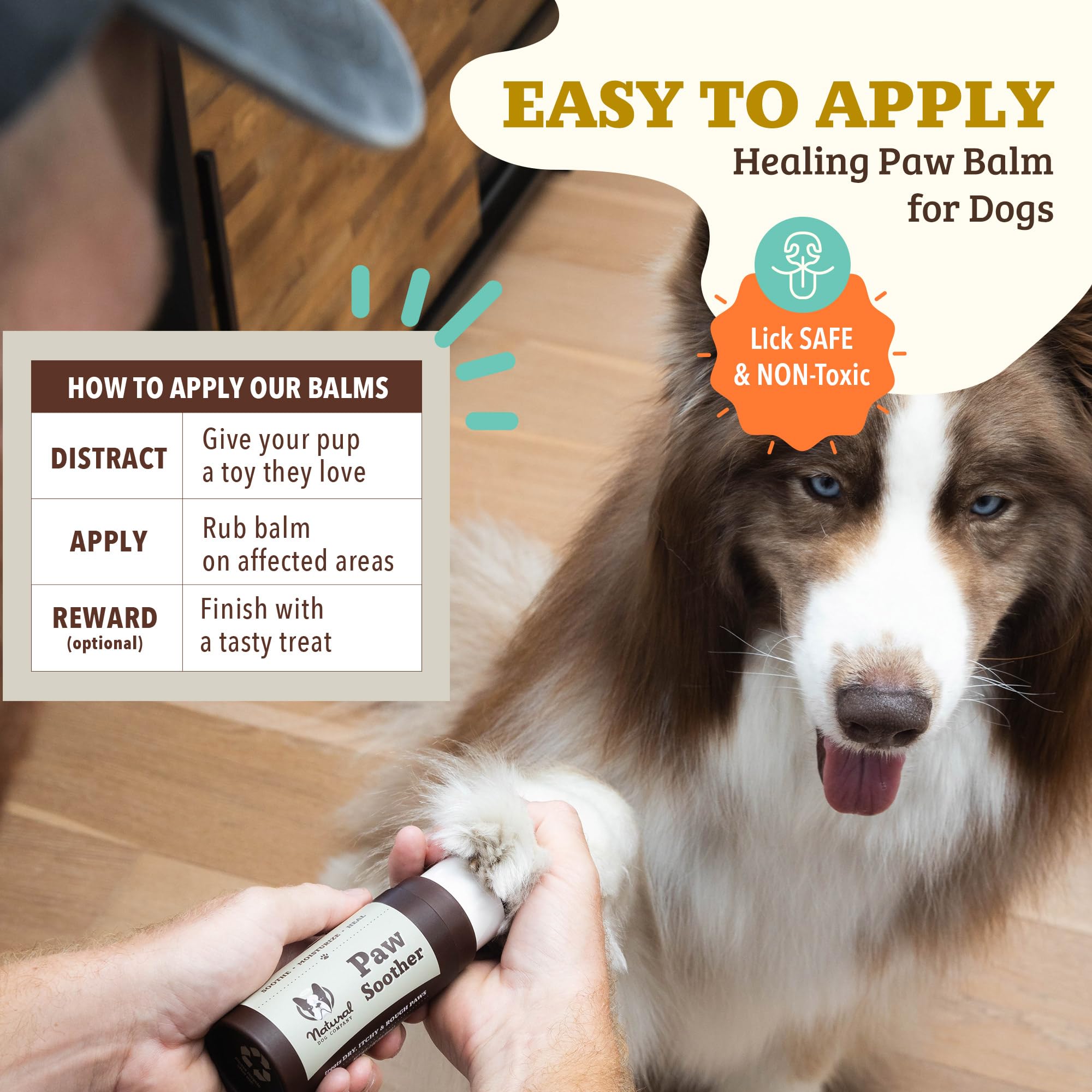 Natural Dog Company ingredient label showing shea butter hemp seed oil calendula benefits
