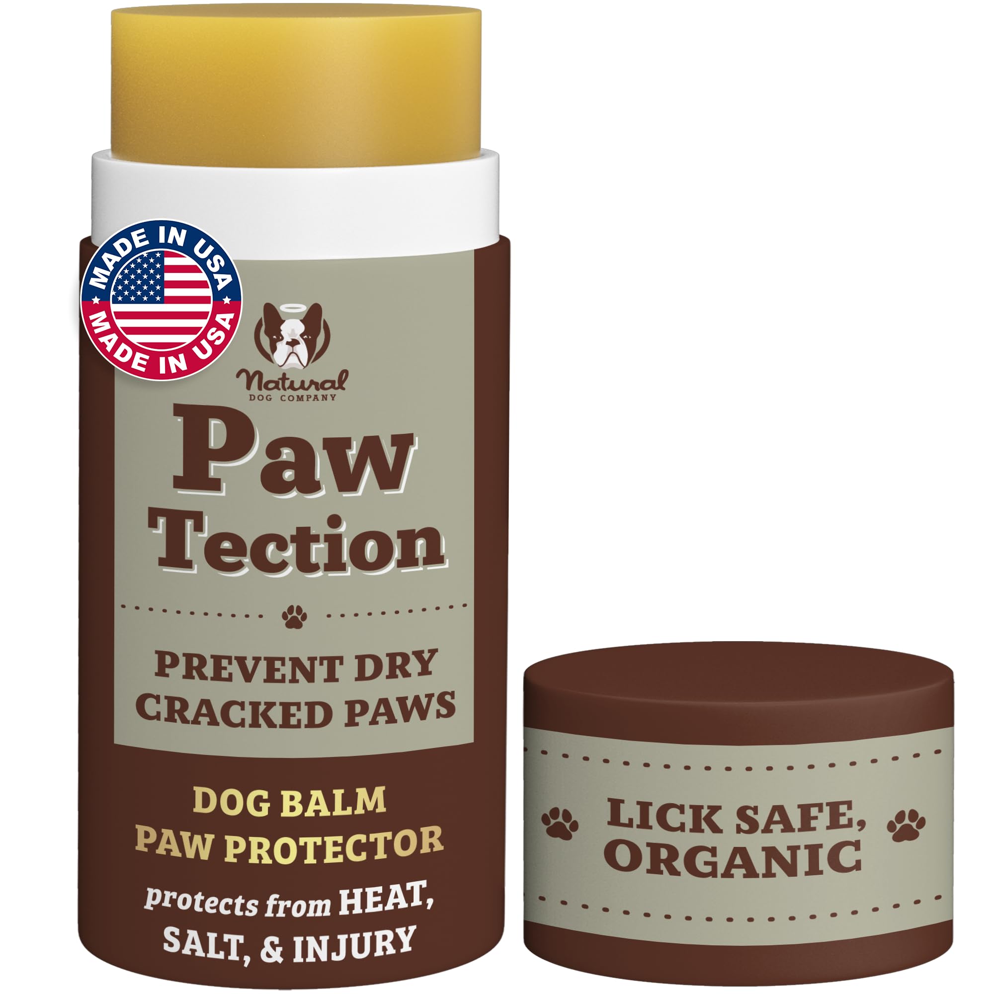 Natural Dog Company PawTection front packaging showing compact 2 oz stick for travel
